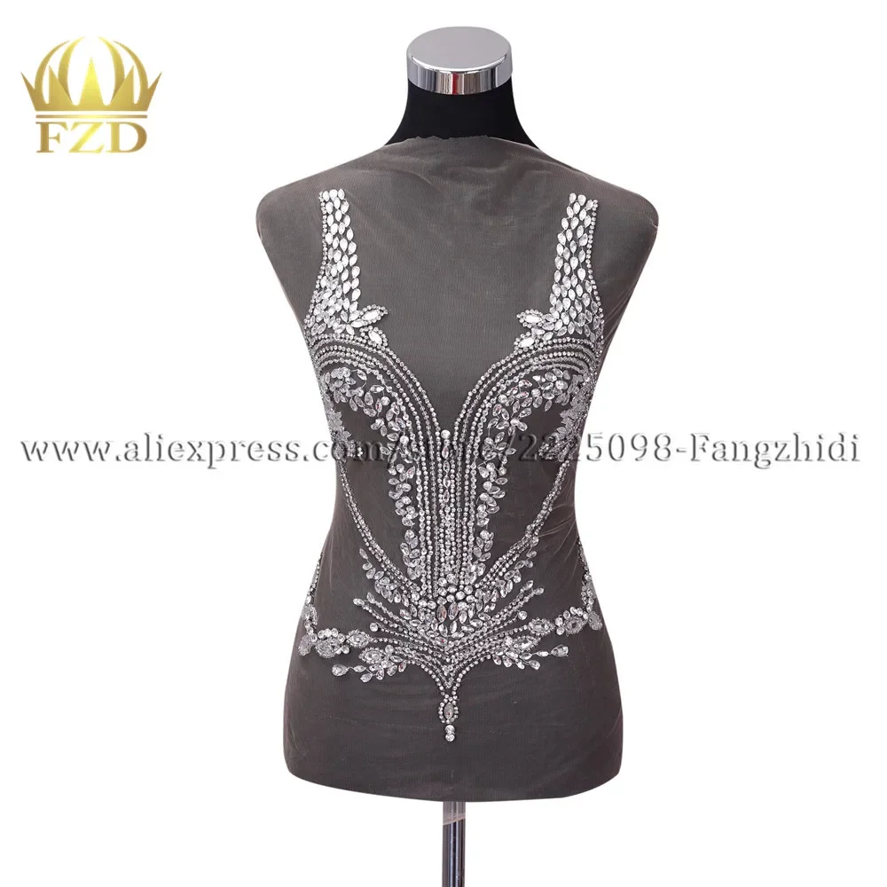 

FZD 1 PC V-neck Bodice Applique Gold Rhinestones Beaded Wedding Dress with Beautiful Beaded Appliques for Woman Cloting DIY