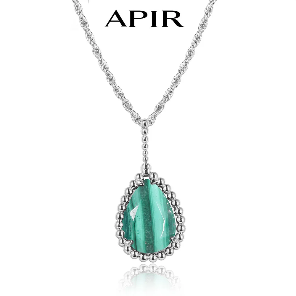 

APIR Bohemian Style 9*13mm Malachite Gemstone Water Drop Necklace Snake Design Shell Jewelry Pendant necklace Gift for Women Man