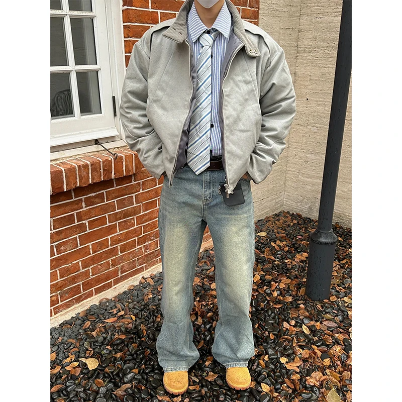 

American Vibe Waed out Light Blue Men's Jeans High Street Cool Micro Flared Straight Leg Spring Autumn New Sle Straight T...