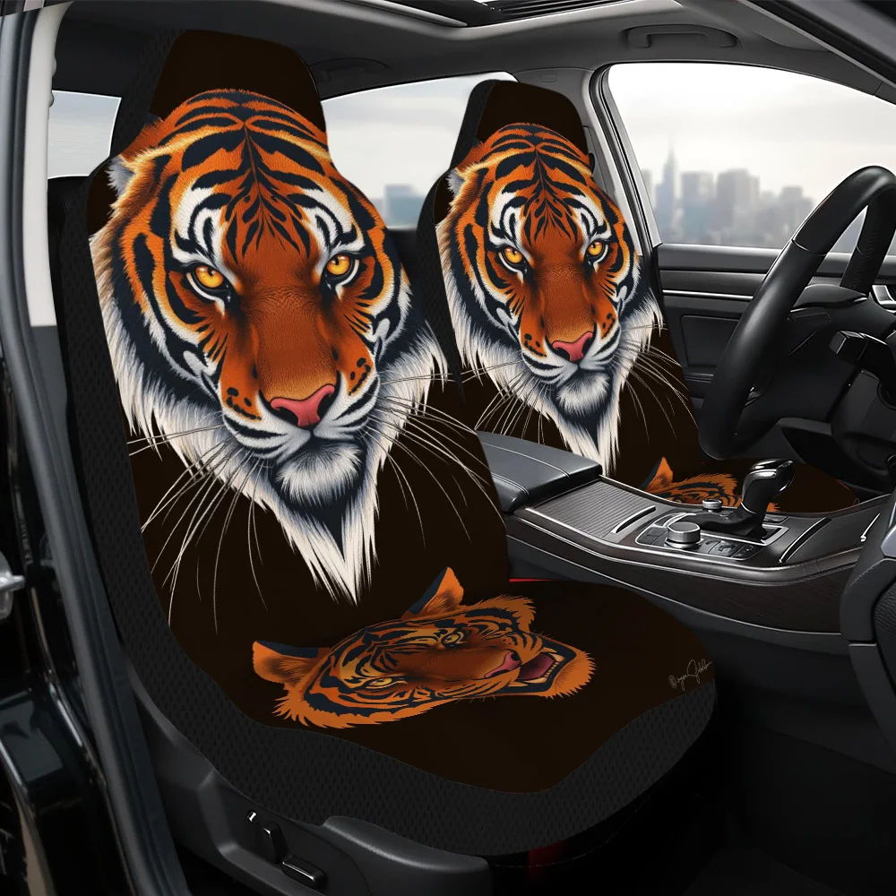 2 housses de siège de voiture élégantes Tiger Majesty |   Impression plate 2D, pliable et lavable, ajustement parfait pour les sièges avant simples, universel