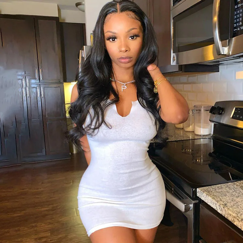 

Streetwear Solid Color Basic Casual Summer Dress Women 2024 Sleeveless V-neck Slim Fit Nightclub Party Mini Dress Vestido Verano