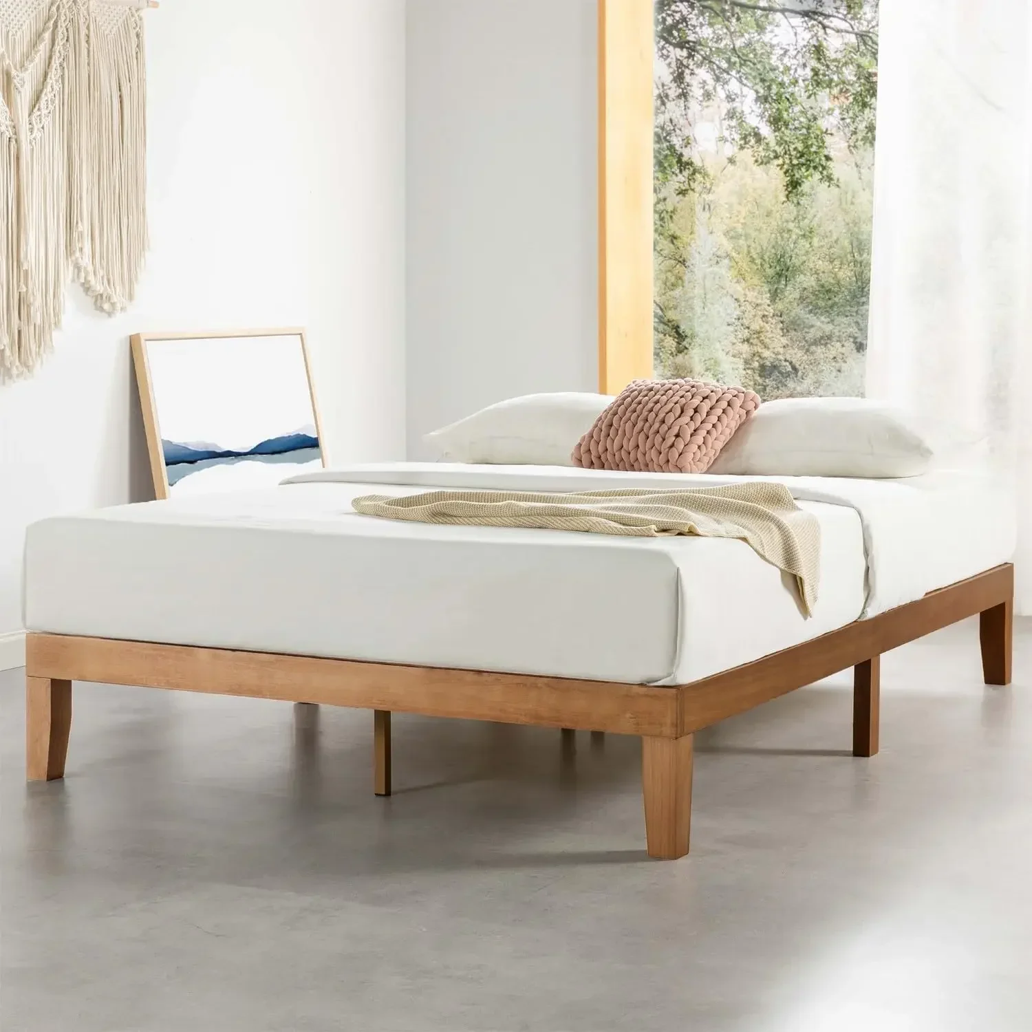 Queen Size - 12 "struttura del letto con piattaforma classica in legno massello con doghe in legno (senza bisogno di molla per scatola), naturale