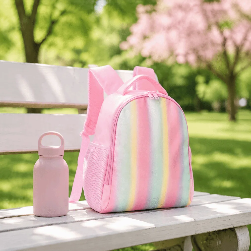 Fashionable Korean-style Striped Backpack Color-blocked Waterproof Large Capacity School Bag Cute Durable Rainbow Backpack