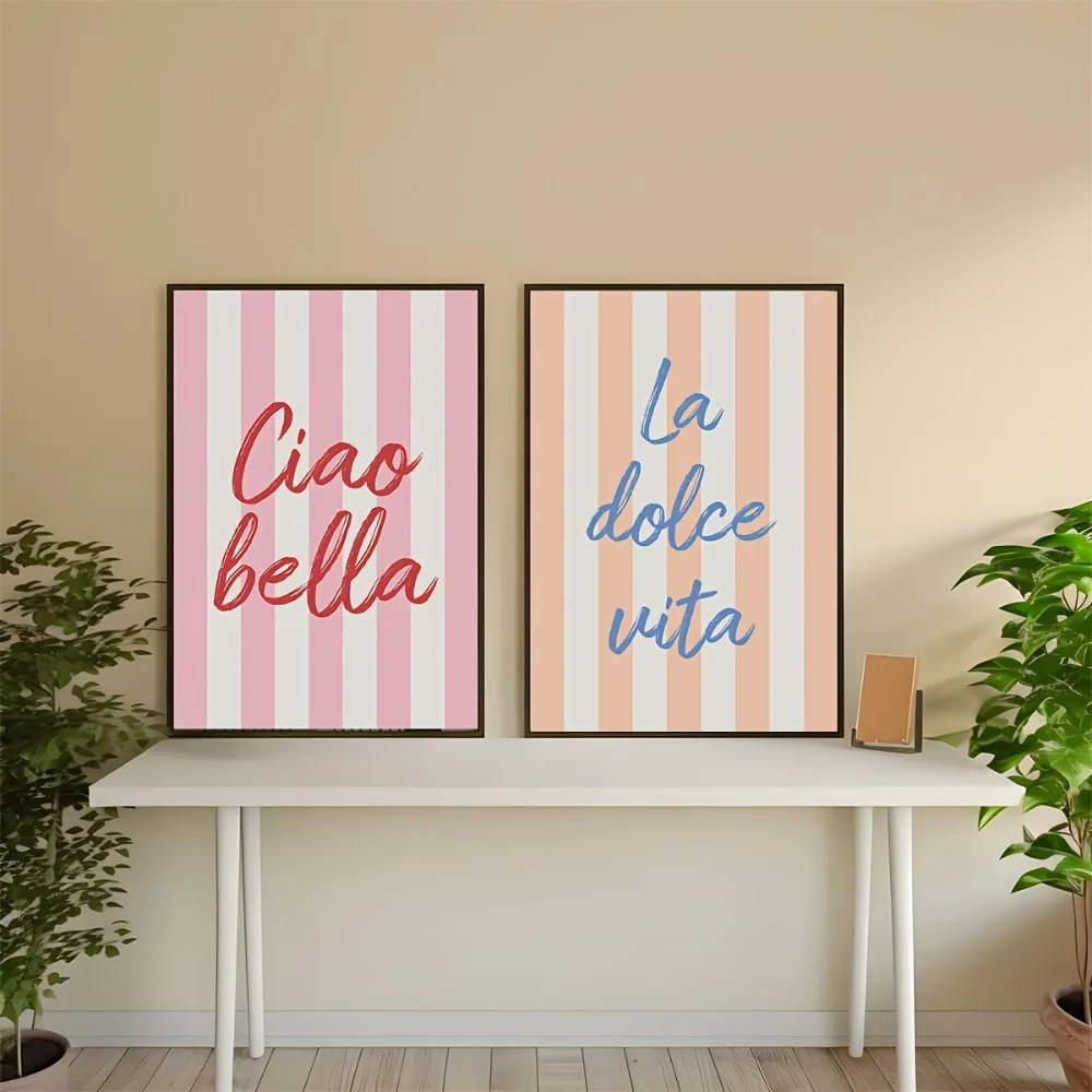 2 قطعة Ciao Bella بدون إطار، La Dolce Vita طباعة ملصق اقتباس ملهم، عصري، أنواع إيطالية، ديكور غرفة الفتاة