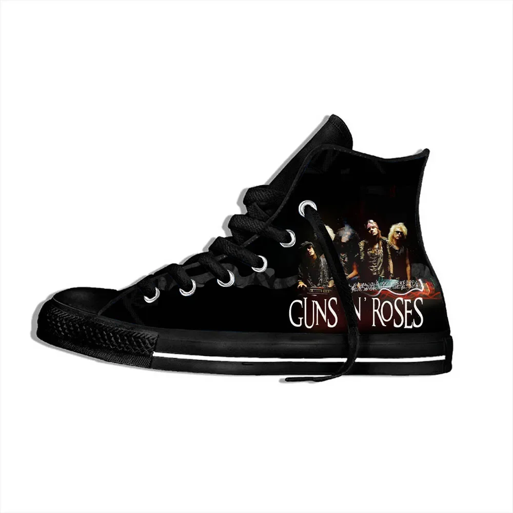 Zapatos de lona de alta calidad para hombre y mujer, zapatillas informales con diseño novedoso de Roses n'rock Music Guns, a la moda, para verano