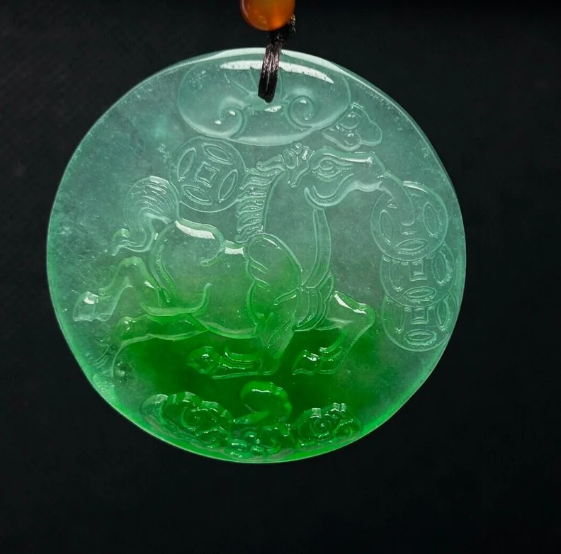 Certified Nature Ice Green jade Jadeite Carved Mettled horse Pendant&Necklaces