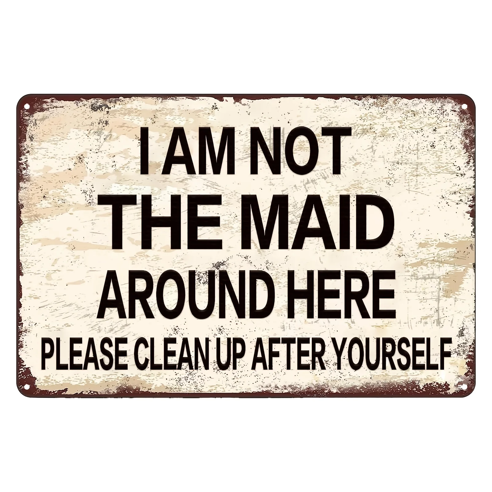 Rahmenlose Metallblechmalerei, Vintage-Schild „I'm Not a Maid“ mit Kaminmotiv, dekorative Wandtafel aus Eisen, englische Te-Serie