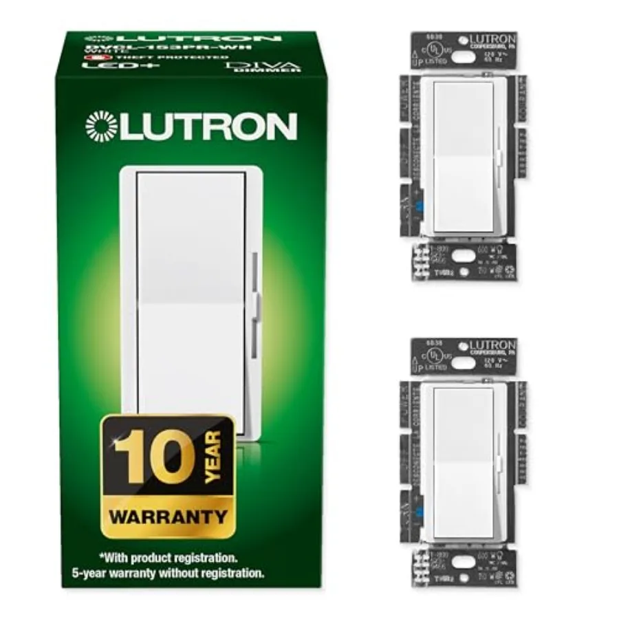 

Выключатель света Diva LED+ с диммером для диммируемых светодиодных, галогенных и ламп накаливания ламп накаливания мощностью 150 Вт, однополюсный или трехпозиционный, DVCL-153P-WH, белый