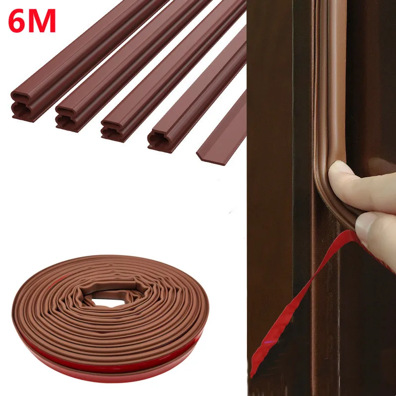 

6M Door Window Sealing Strip Silicone Rubber Self-adhesive Sealing Strip Dustproof Soundproof Anti-collisio Insulation Strip