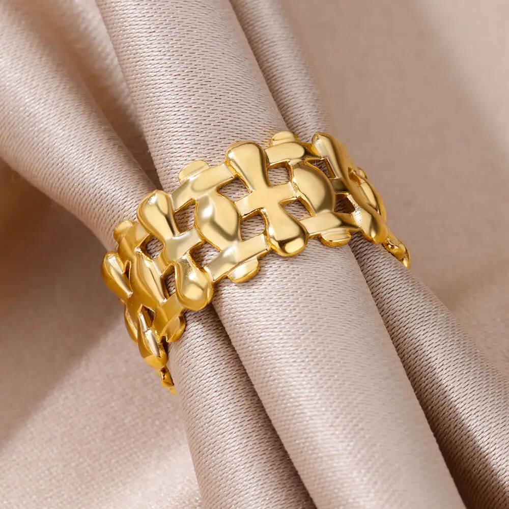 Rings Set for Women Men Stainless Steel Gold Color Adjustable Ring Vintage Charm Wedding y2k Jewelry Free Shipping Item anillos