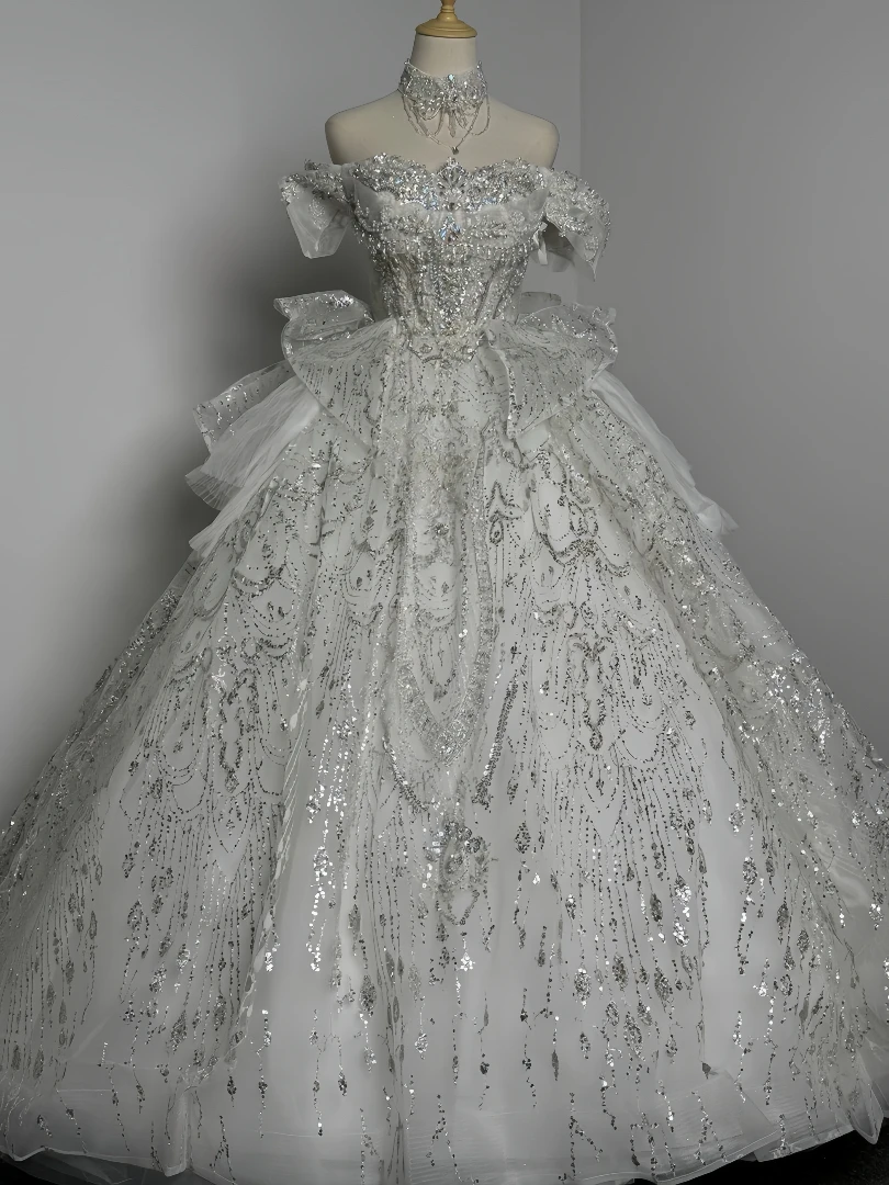 

Роскошные элегантные свадебные платья с необычными блестками и открытыми плечами, винтажные королевские шлейфы, аппликации из бисера, кружевные платья принцессы невесты, новинка