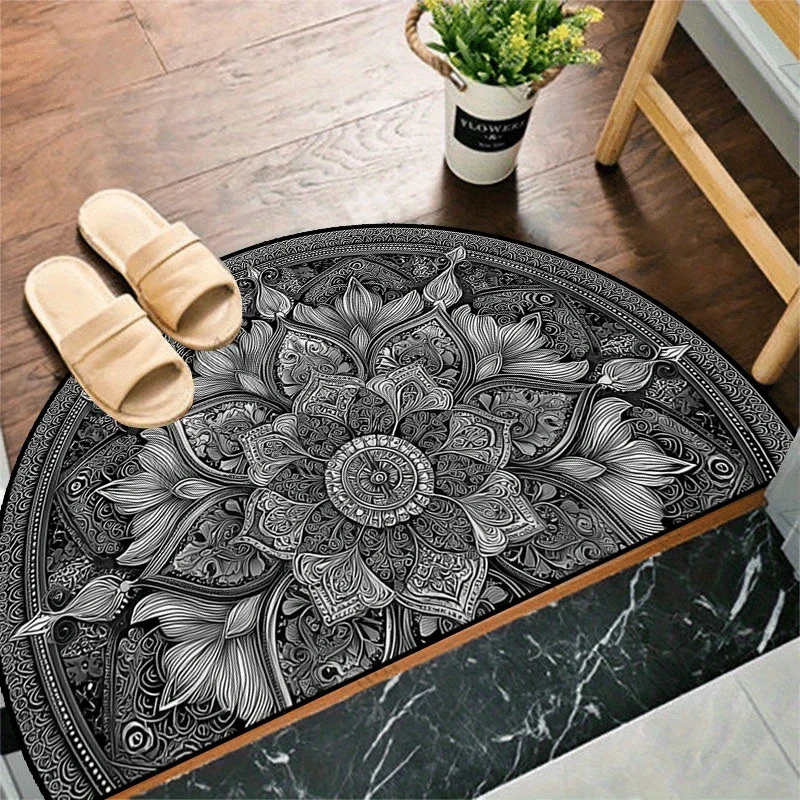 Black And White Floral Vintage Doormat Sound Absorbing Non Slip Entryway Mat Hallway Mat Bathroom Rug Home Decor