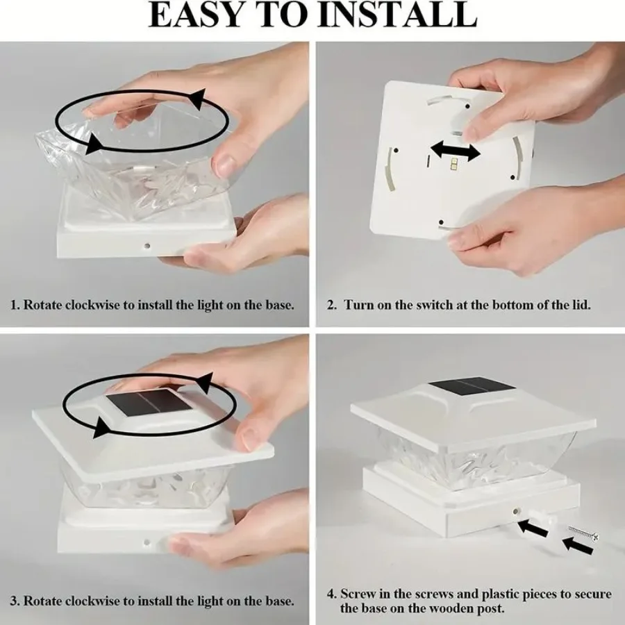 أضواء عمود الطاقة الشمسية في الهواء الطلق 8 حزمة LED دافئ أبيض بارد 2 طرق يناسب أعمدة خشبية 3.5x3.55x5 مثالية لسياج سطح الحديقة والشرفة و