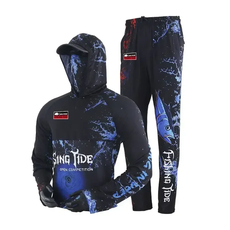 Water and Fire Fishing Suit Men\'s Summer Thin Cool Fishing Shirt with Face Cover Quick Dry Breathable Fishing Clothes Set