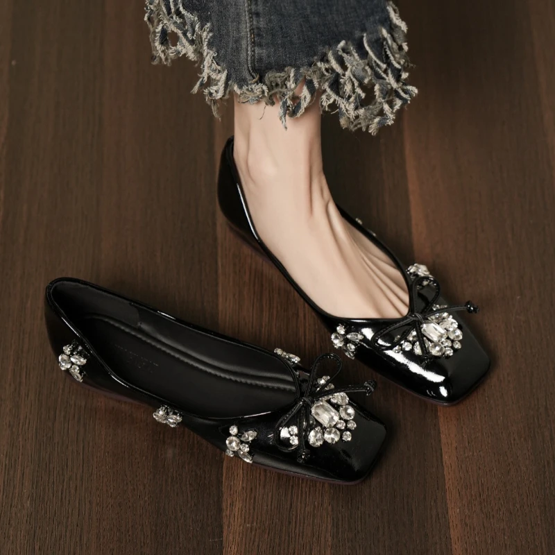Mesh Luxury Rhinestones Flats Women Shoes Round Toe Shallow Casual Beach Shoes Female Soft Sole Fashion Designer Mary Jane Shoes view 4