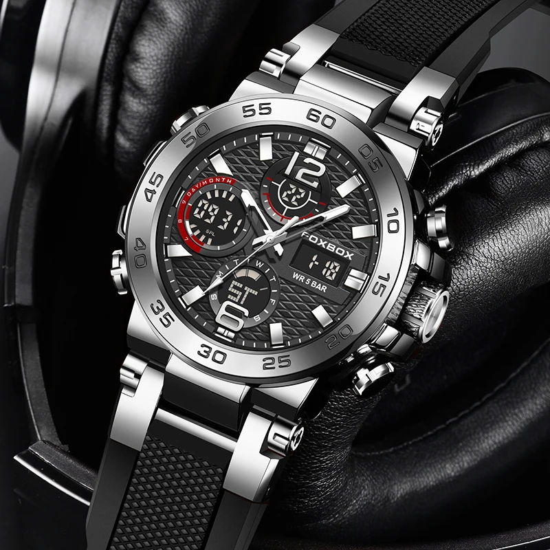 ساعة فوكس بوكس الرقمية الجديدة للرجال موضة مقاومة للماء رياضية للرجال كوارتز ساعة يد من أفضل العلامات التجارية الفاخرة كرونوغراف مضيء قوي