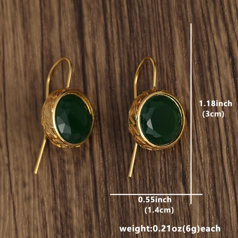 Trendy Gold Color Green Stone Unique Earrings Gifts for Women Women\'s Everyday Simple Framed Stone Drop Earrings