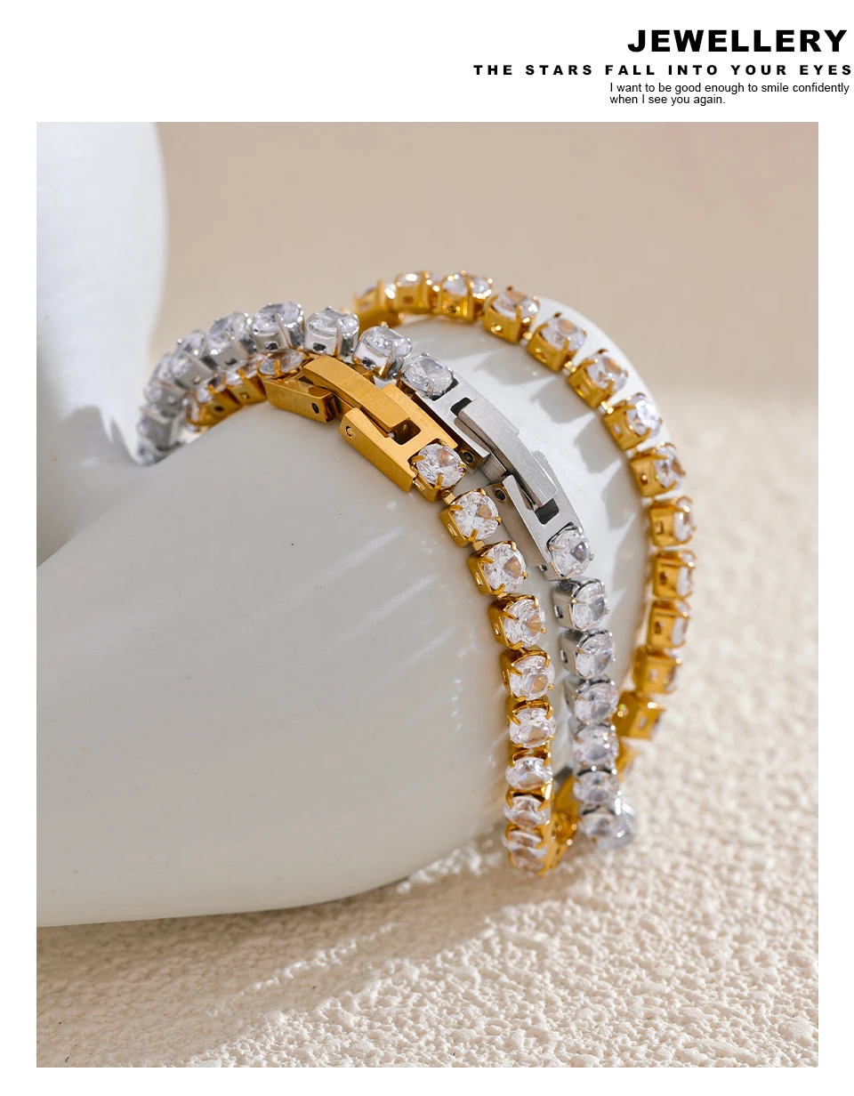 Yhpup 4mm hochwertige glänzende Zirkonia Kette Handgelenk Armband Armreif für Frauen Edelstahl exquisiten Premium-Schmuck neu – Detail 5