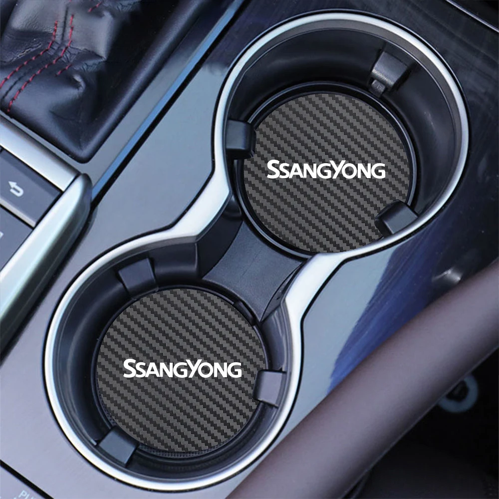 2Pcs Car Coaster Water Cup Anti-slip Pad Auto Accessories For Ssangyong Kyron Rexton Musso Grand Korando 2021 Actyon Sport 2022