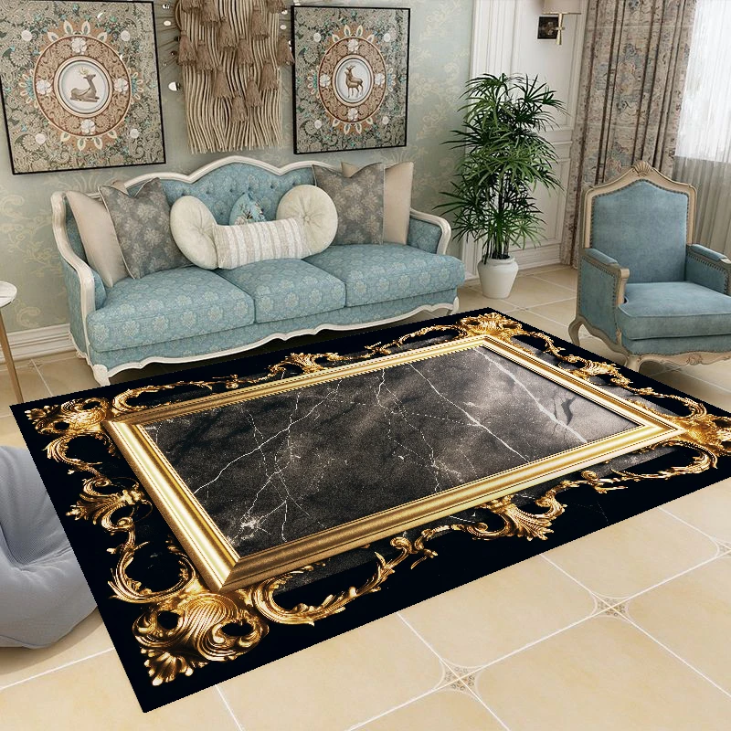 

Retro European Carpet for Living Room Luxury Gold Decoration Carpets tapis salon Marble Abstract Decor Rug Sofa Side Floor Mat