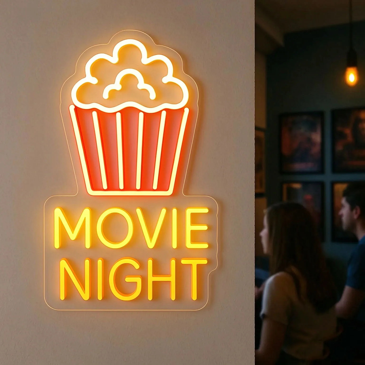 Movie Night And Popcorn Neon Sign,Home Cinemas Light,Cinema Cafe And Cinema Bars Led Sign,Film Night LED Neon,Man Cave Neon Sign