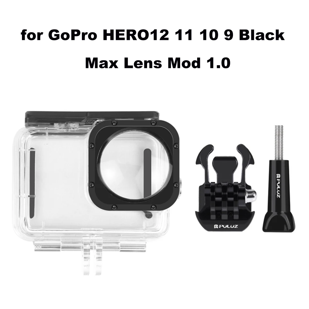 PULUZ 40m Waterdichte Behuizing Beschermhoes voor GoPro HERO12 11 10 9 Black Max Lens Mod 1.0 / MISSION 1 & 1 PRO Duikhoes