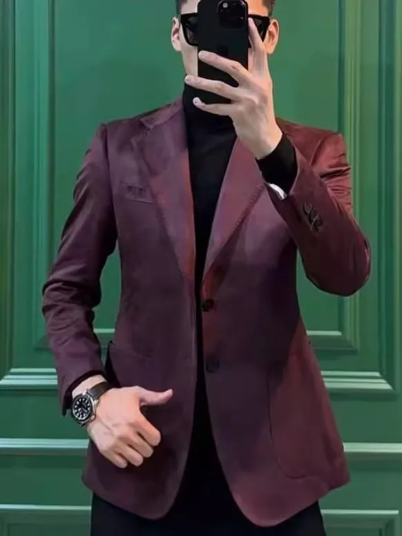 

New 2025 Men's Suede Vest Casual Busin Suit Single Button Autumn Collection Iron Free Advanced Sensation Jaet Coat