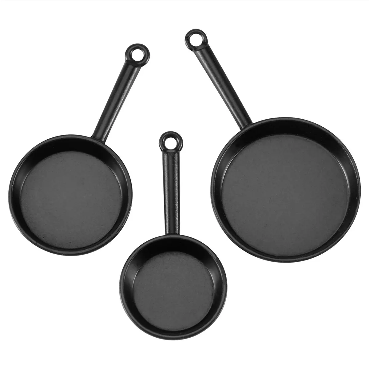 ABST 1/12 Scale 3pcs Dollhouse Miniature Metal Frying Pans Cooking Pot Cookware Kitchen Accessory Black