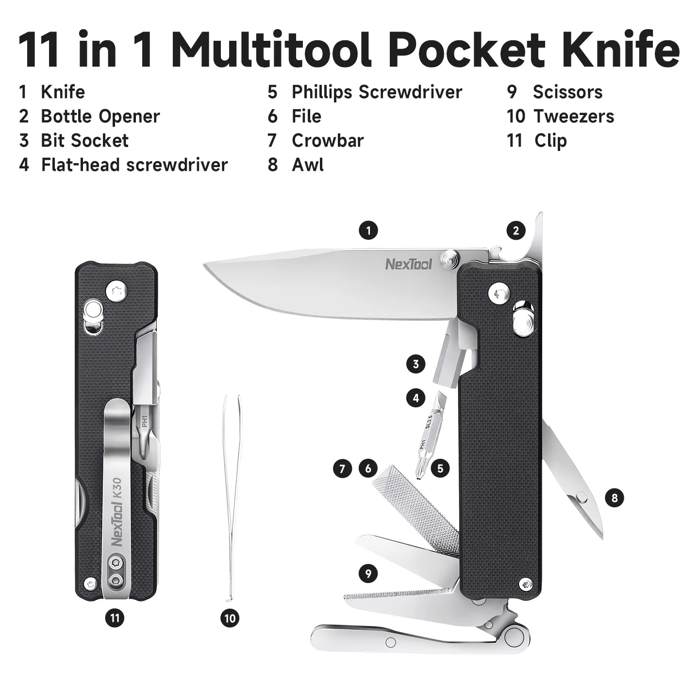 NexTool Knight EDC Pocket Knife K30 11 In 1 Multi-tool Outdoor Folding Knife Mini Portable Folding Scissors Hand Tool