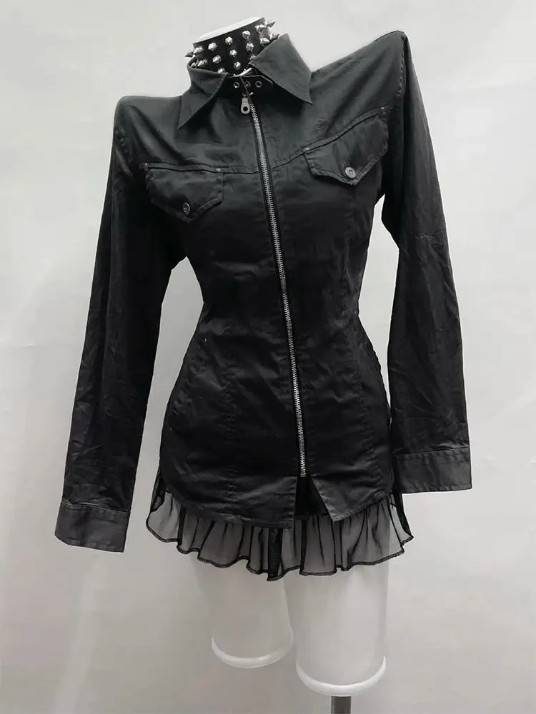 

Harajuku Gothic Y2k, черное панк-пальто для женщин, осень 2022, новые топы Alim Fit, Mujer, субкультурные куртки с длинными рукавами, 90-е годы Fairycore