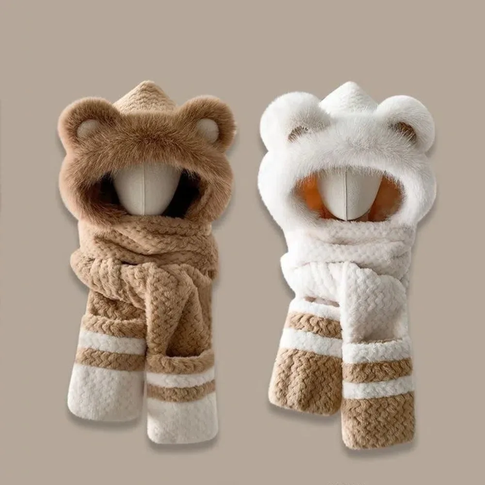 لطيف يندبروف وشاح قبعة القفازات مجموعة حماية الأذن قطعة واحدة قبعات الشتاء سماكة وشاح للرقبة قبعة #1