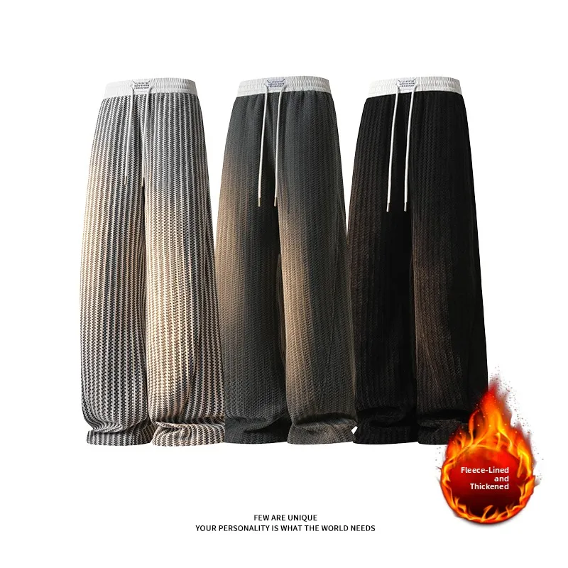 

Мужские повседневные брюки Thiened Fce, зимние теплые свободные брюки прямого кроя для осени и зимы, спортивные мягкие удобные спортивные штаны в полоску