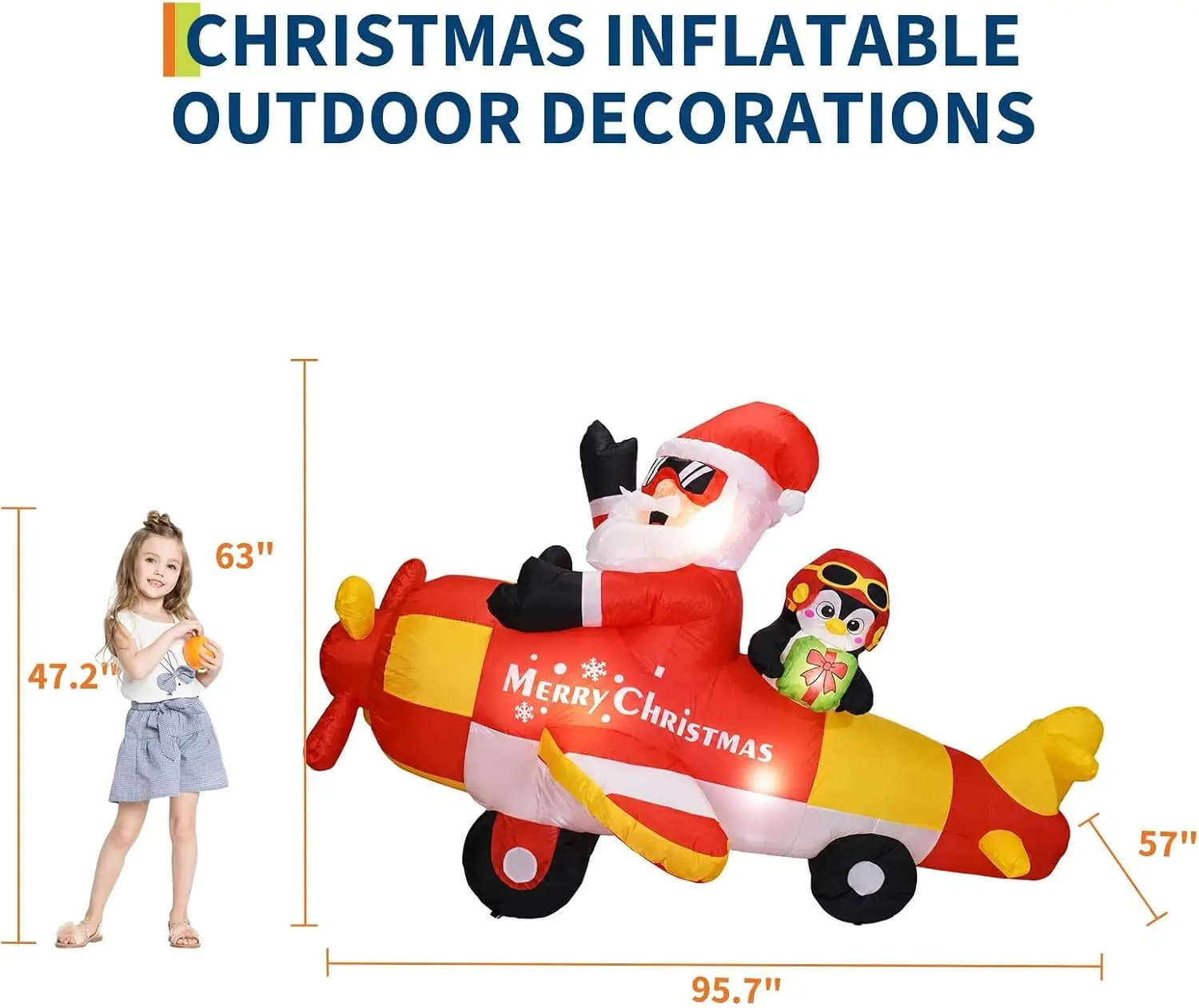 240CM Inflatable Santa Driving Penguin Airplane – 8ft LED Lighted Outdoor Christmas Decoration with Rotating Propeller, Weather-Resistant Polyester for Yard & Lawn