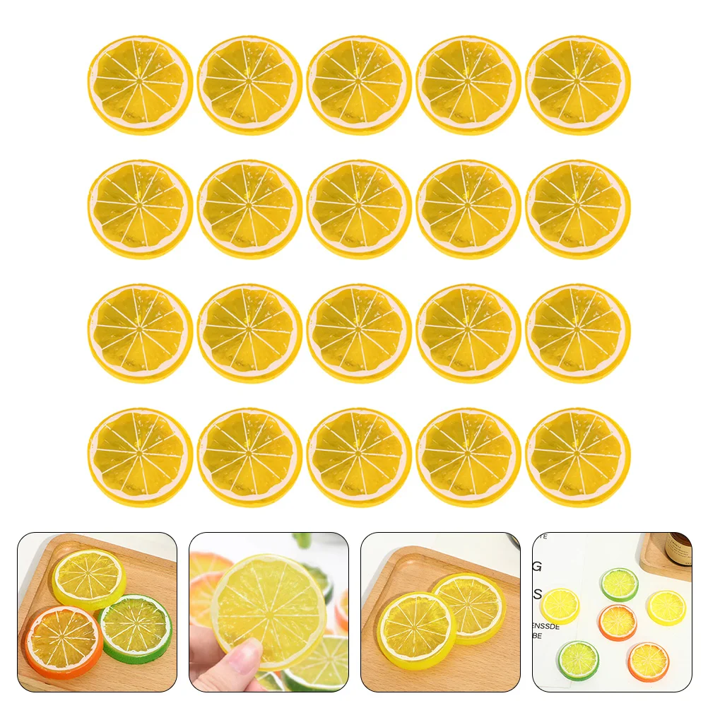 20 pçs imitação de fatia de limão coco vaso laranja frutas secas fatias decoração decorar desidratado