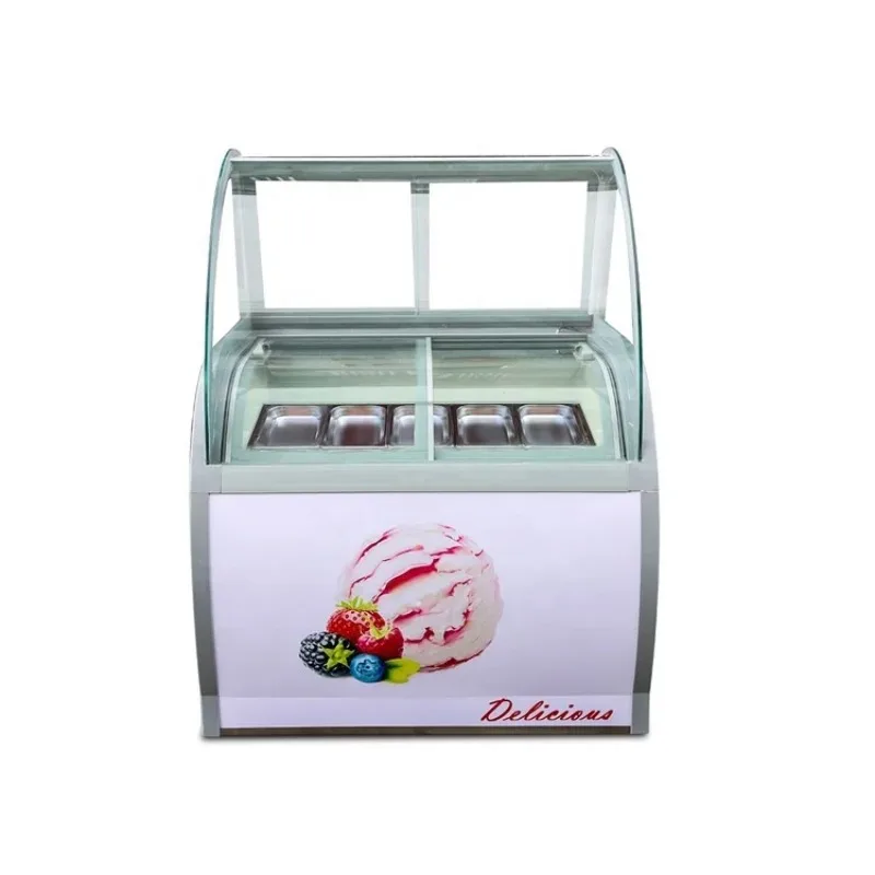 Commercial Single-Temperature Marble Ice Cream Display Case LED Curved Double Glass Door Compressor Freezer Refrigerator ETL