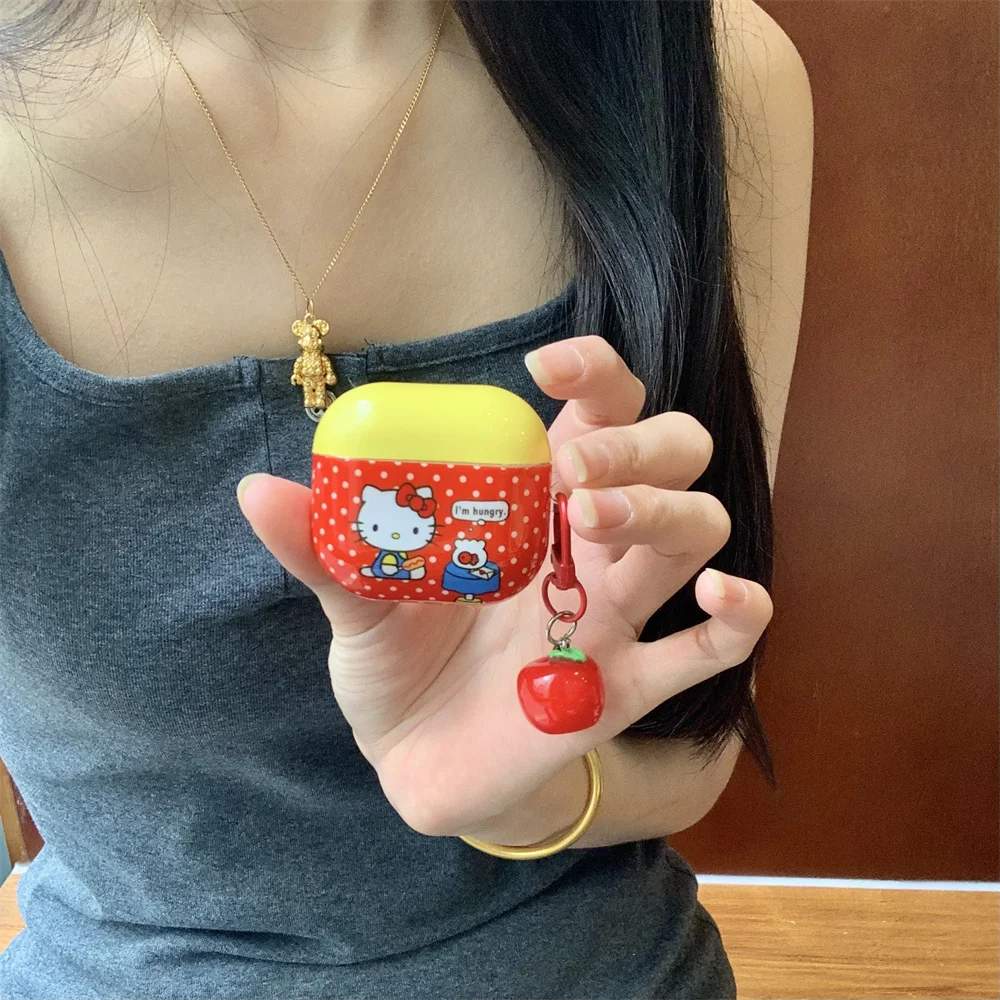 INS 패션 폴카 도트 헬로 키티 이어폰 케이스 보호 커버 (애플 에어팟 4, 3, 2, Pro 2 호환) 헤드폰 케이스