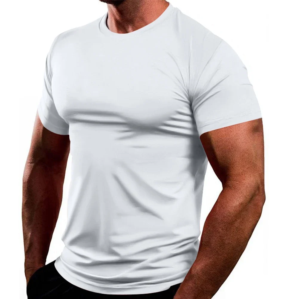 Tops Activewear Bodybuilding Pullover T-shirts Men Top Pullover Round Neck Slim Fit Solid T-shirts Bodybuilding