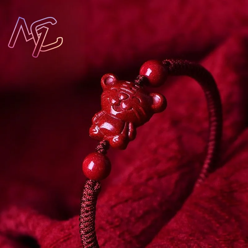 Luxury Red Cinnabar Chinese Zodiac Bracelet Gemstone Bangle Real Natural Jewelry Women Accessories Energy Healing Gifts Trendy