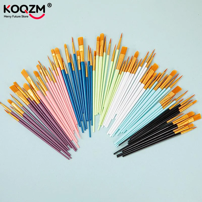 10Pcs Set Multi-functional Watercolor Brush Plastic Rod Art Painting Watercolor Gouache Oil Brush Nylon Hair Hook Line Oil Brush