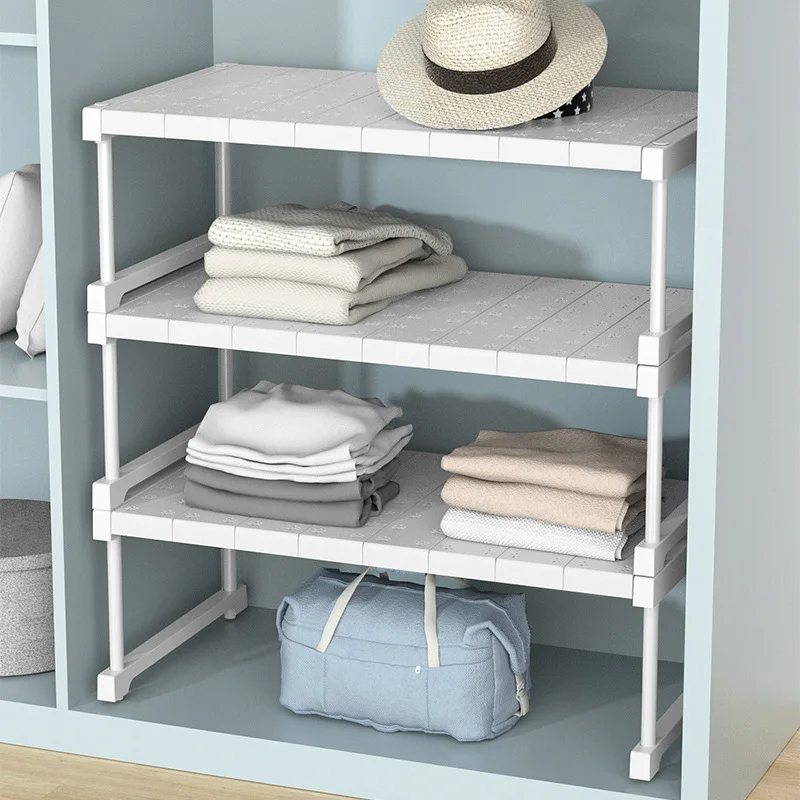 Stackable Closet Storage Shelves Wardrobe Partition Cabinet Organizers Kitchen Sink Cabinet Storage Rack Multifunctional Shelf