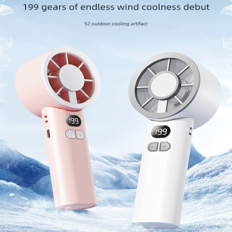 Cooling Handheld Fan USB Foldable Portable Digital Display Fan 199 Level Free Control High Speed Rechargeable Mini Personal Fan