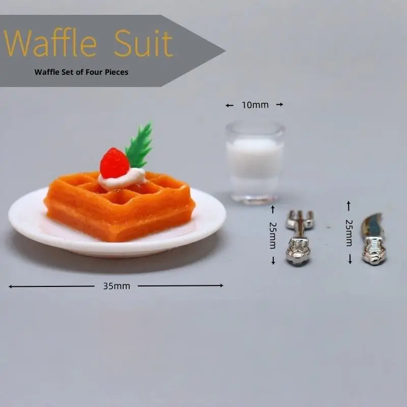 Adorable Mini Kitchen Waffle Milk Set (4 Pcs) - Handmade Doll House Accessories, Pretend Play Scene Props & Food Toys.