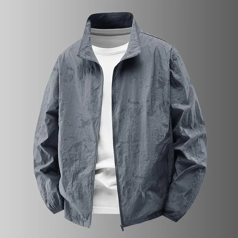 Lekka, jednowarstwowa męska kurtka wiatrówka Jaet, letnia, codzienna, bez kaptura, ze stójką, chroniąca przed słońcem, długość ort.