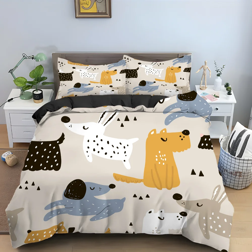 Cartoon Dog Duvet Cover Lovely Illustrated Pet Puppy Animal Abstract Painting Art Bedroom Decorations Quilt Cover for Children