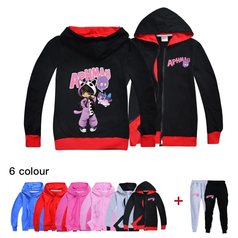 

Anime APHMAU Clothes Kids Casual Sportsuit Baby Girls Hooded Zipper Jackets Pants 2pcs Sets Teenager Boys Long Sleeve Tracksuit