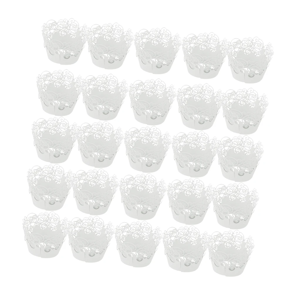 

25Pcs Hollow Out Cake Wrappers Premium Lace Liner Baking Cups Muffin Dessert Wrapping for Wedding Birthday Party White