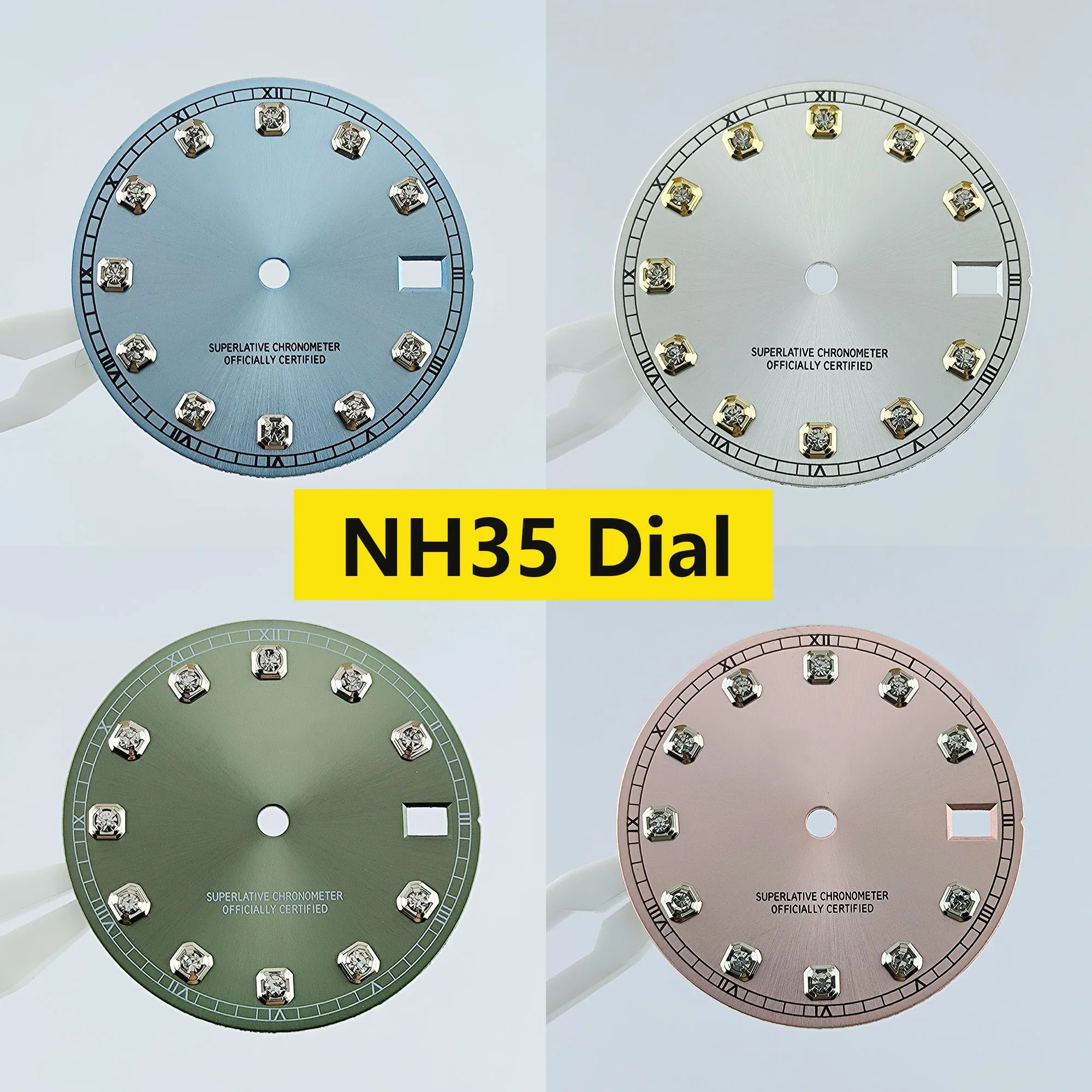 NH35 Dial Diamond Watch S Dial Green Luminous Face for Datejust NH35 NH36 Mechanical Automatic Movement Watch Accessories