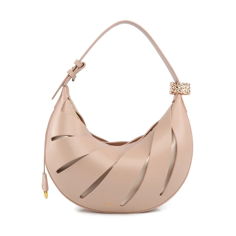 

Hand-woven Gold Handle Bird Nest Bag Exquisite Brand Luxury Niche Designer New Cream White Half-moon Shoulder Bag Handbag
