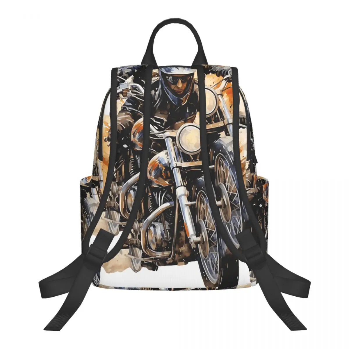 Motorcycle Rider In Mountain Graffiti Student Backpack School Bag Hiking Travel Daypack for Boys Girls Bookbag Shoulder Bags