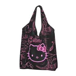 Large Reusable Kawaii Sanrio HelloKitty Cartoon Grocery Bags Recycle Foldable Shopping Eco Bag Washable Lightweight